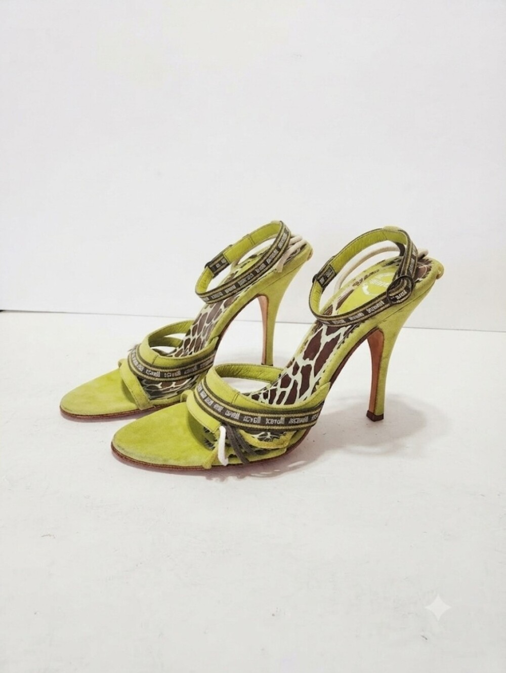 Y2K Just Cavalli Chartreuse Suede High Heel Sandals